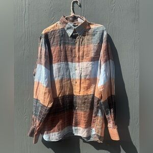 Men’s Colorful Linen Long Sleeve Button Down by Paul Fredrick Size LG